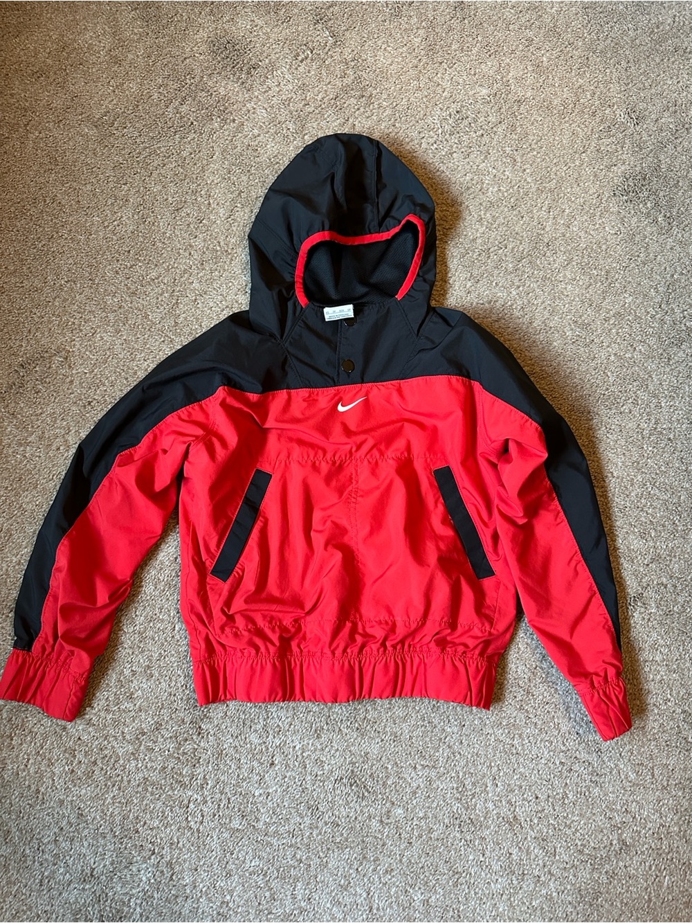 Nike Kids Red and Black Hooded Anorak Rain Jacket